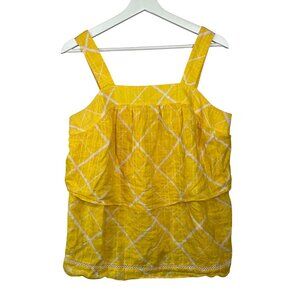 Crown and Ivy Top Womens Medium Tank Shirt Sleeveless Blouse Yellow Ruffles Tier